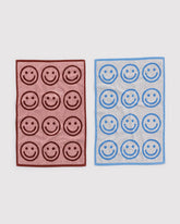 Hand Towel Set of 2 Sky Blue and Blush Happy