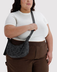 Small Nylon Crescent Bag Charcoal Ditsy Floral