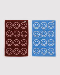 Hand Towel Set of 2 Sky Blue and Blush Happy
