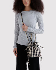 Nylon Drawstring Bag Black And Cream Gingham