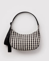 Medium Nylon Crescent Bag Black And Cream Gingham