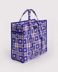 Large Nylon Market Bag Market Plaid Blue