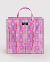 Large Nylon Market Bag Market Plaid Pink