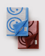 Hand Towel Set of 2 Sky Blue and Blush Happy