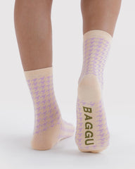 Crew Sock Pink Houndstooth