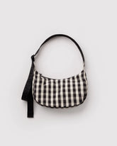 Small Nylon Crescent Bag Black And Cream Gingham