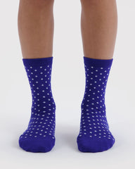Crew Sock Micro Blue and White Polka Dot