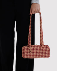 Small Nylon Bowler Bag Tan Houndstooth
