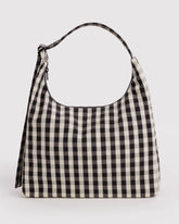 Nylon Shoulder Bag Black And Cream Gingham