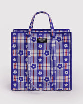 Large Nylon Market Bag Market Plaid Blue
