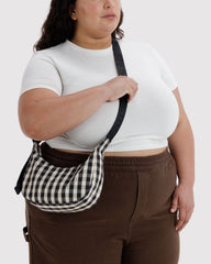 Small Nylon Crescent Bag Black And Cream Gingham