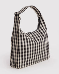 Nylon Shoulder Bag Black And Cream Gingham