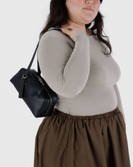 Small Recycled Leather Bowler Bag Black