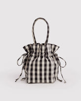 Nylon Drawstring Bag Black And Cream Gingham