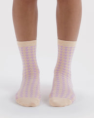 Crew Sock Pink Houndstooth