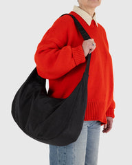 Large Nylon Crescent Bag Black
