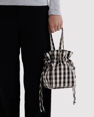 Nylon Drawstring Bag Black And Cream Gingham