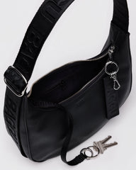 Small Recycled Leather Crescent Bag Black