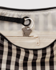 Large Nylon Crescent Bag Black And Cream Gingham