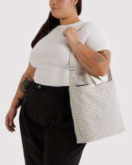 Horizontal Zip Duck Bag Natural Grid