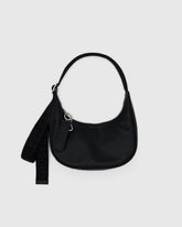 Small Recycled Leather Crescent Bag Black