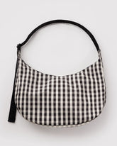 Large Nylon Crescent Bag Black And Cream Gingham