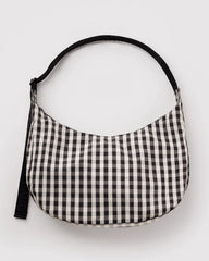 Large Nylon Crescent Bag Black And Cream Gingham