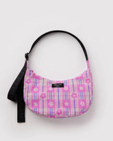 Medium Nylon Crescent Bag Market Plaid Pink
