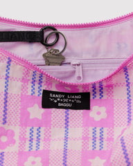 Medium Nylon Crescent Bag Market Plaid Pink