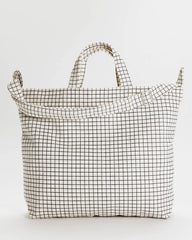 Horizontal Zip Duck Bag Natural Grid