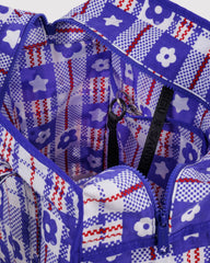 Large Nylon Market Bag Market Plaid Blue