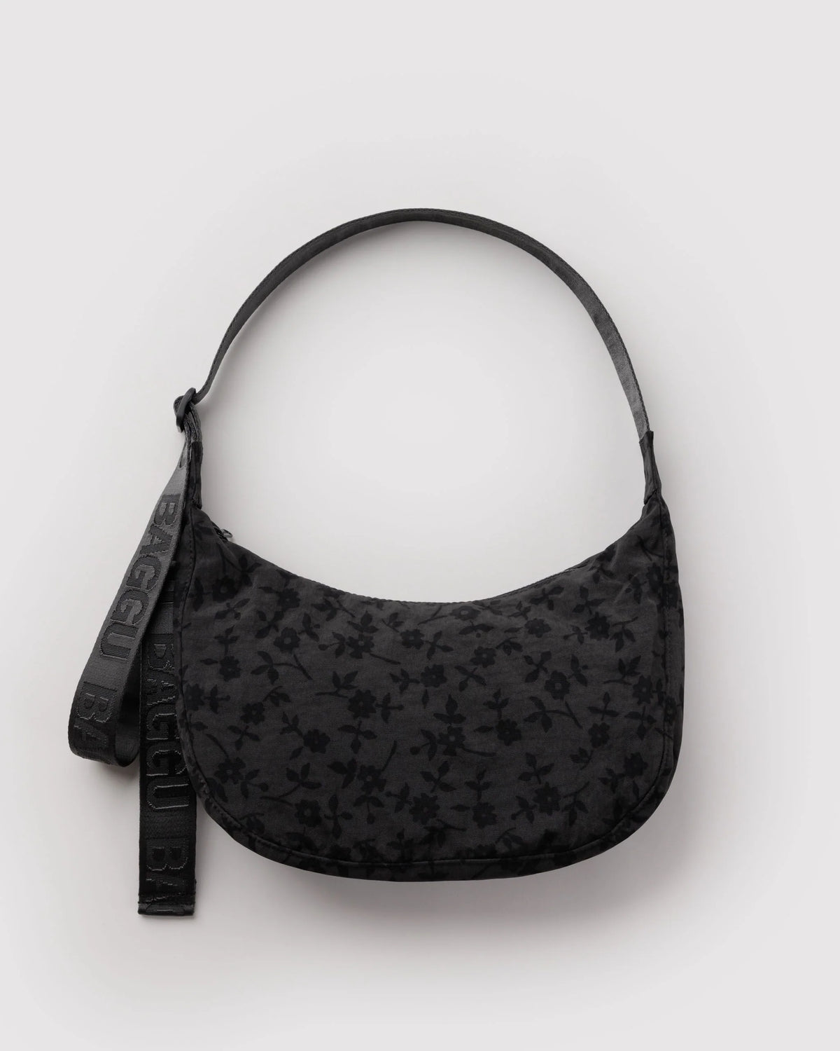 Medium Nylon Crescent Bag Charcoal Ditsy Floral