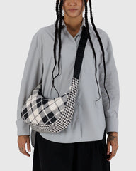 Medium Nylon Crescent Bag Mixed Plaid