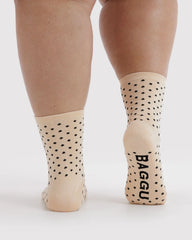 Crew Sock Micro Cream and Black Polka Dot