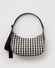 Medium Nylon Crescent Bag Black And Cream Gingham