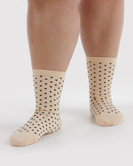 Crew Sock Micro Cream and Black Polka Dot