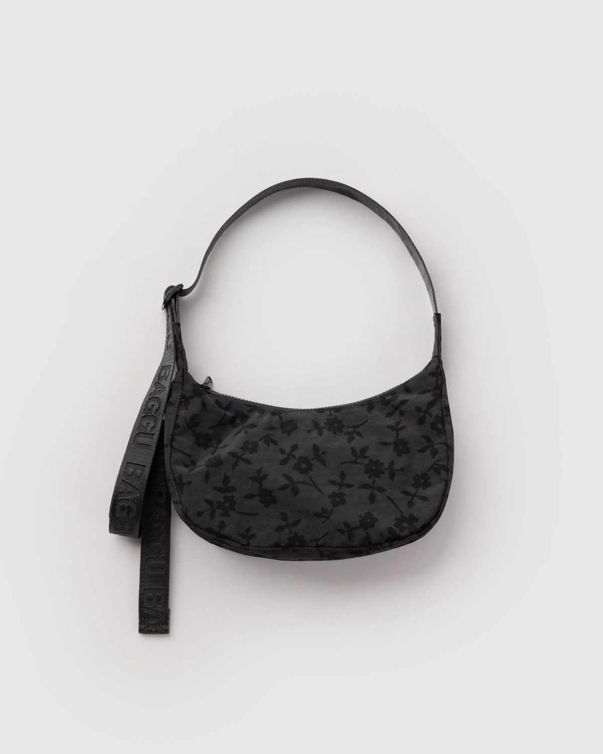 Small Nylon Crescent Bag Charcoal Ditsy Floral