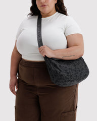 Medium Nylon Crescent Bag Charcoal Ditsy Floral