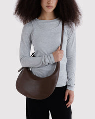 Medium Recycled Leather Flat Crescent Brown