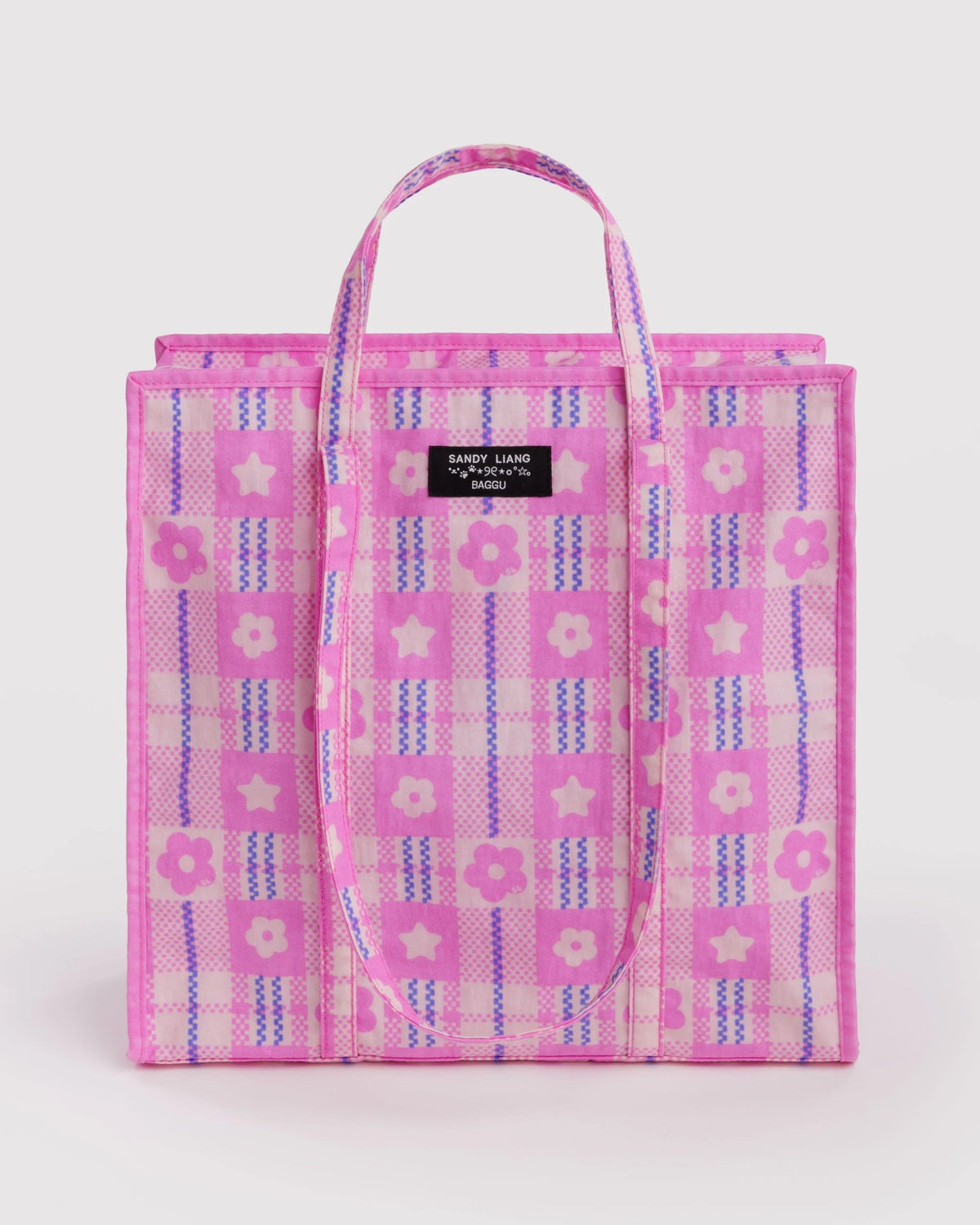 Large Nylon Market Bag Market Plaid Pink