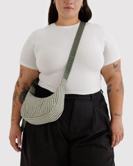 Small Nylon Crescent Bag Sage Stripe