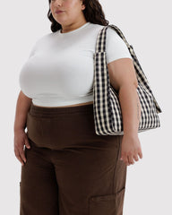 Nylon Shoulder Bag Black And Cream Gingham