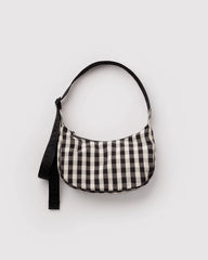 Small Nylon Crescent Bag Black And Cream Gingham
