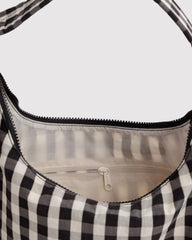 Nylon Shoulder Bag Black And Cream Gingham