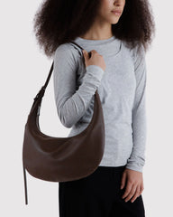Medium Recycled Leather Flat Crescent Brown