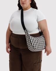 Medium Nylon Crescent Bag Black And Cream Gingham