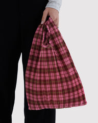 Pleated Baggu Azalea Pink Tartan