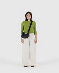 Small Recycled Leather Crescent Bag Black