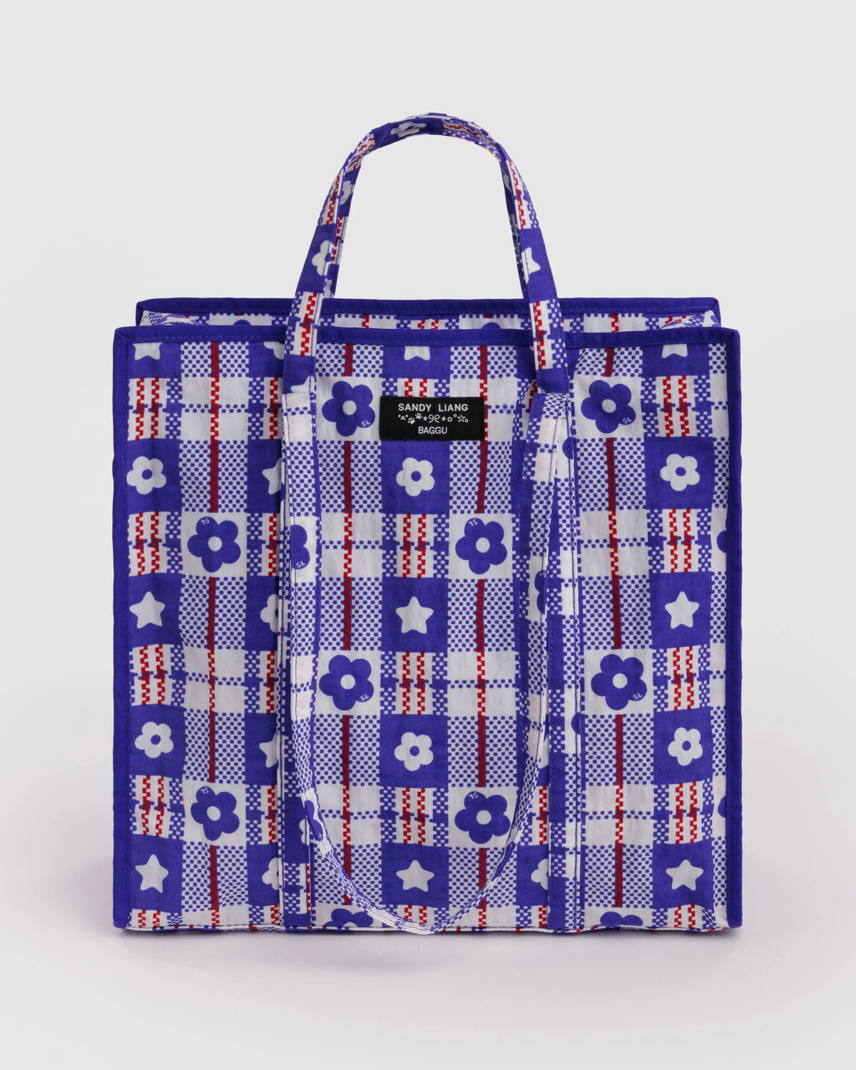 Large Nylon Market Bag Market Plaid Blue