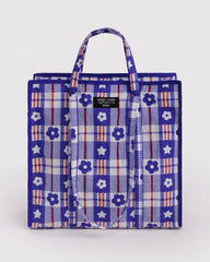Large Nylon Market Bag Market Plaid Blue